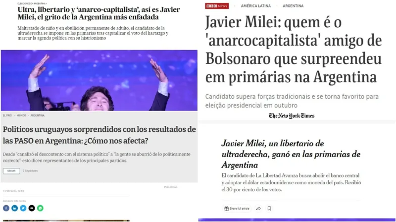 La sorpresiva reacción de los principales diarios del mundo ante el triunfo de Javier Milei en las PASO