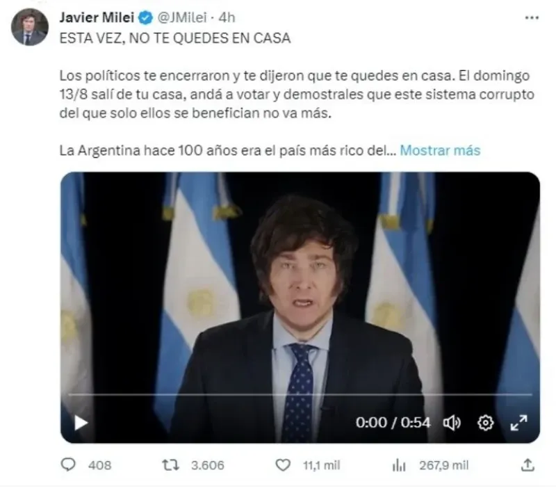 Javier Milei sacó un nuevo spot con un particular pedido a los votantes