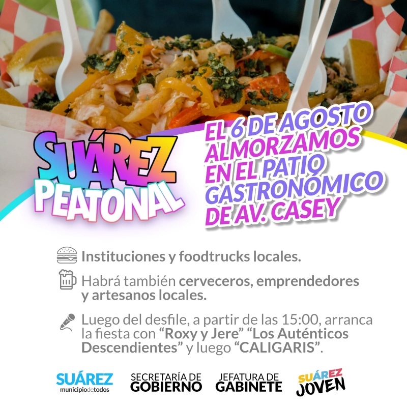 El 6 de agosto se podrá almorzar en Suárez Peatonal, que no se hace en la Peatonal