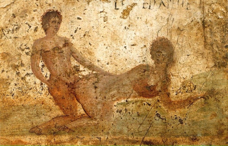 Sexo en la Antigua Roma. Fresco con una escena erótica en Pompeya.