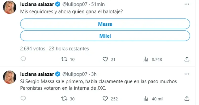  La reacción de Luciana Salazar cuando se conocieron los resultados de las elecciones. (Foto: Twitter / lulipop07)