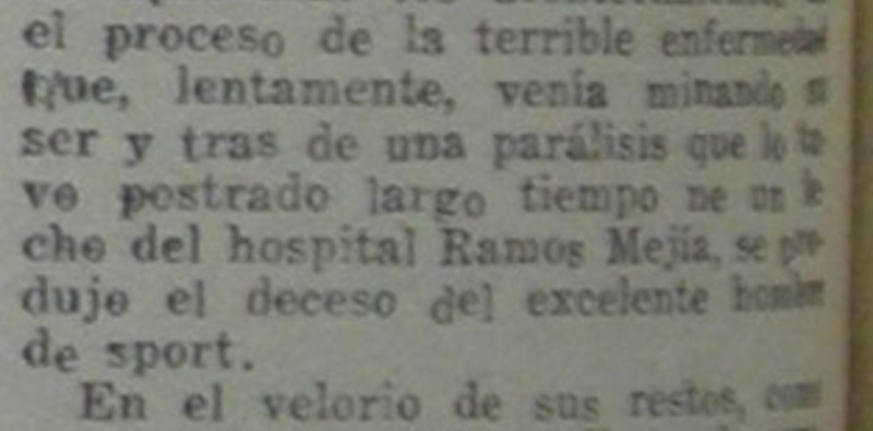   La noticia del fallecimiento de Alberto Rojo Miró en la revista La Cancha en noviembre de 1934.