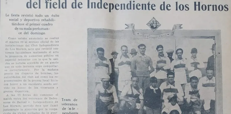   La noticia sobre la inauguración de la cancha de Independiente de Los Hornos en noviembre de 1926.