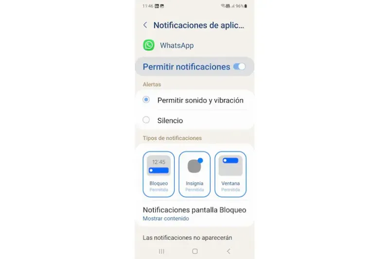 Tuneando las notificaciones; podés configurar que solo muestre un ícono arriba (insignia, en este caso) o evitar que descuelgue un aviso molestoAriel Torres