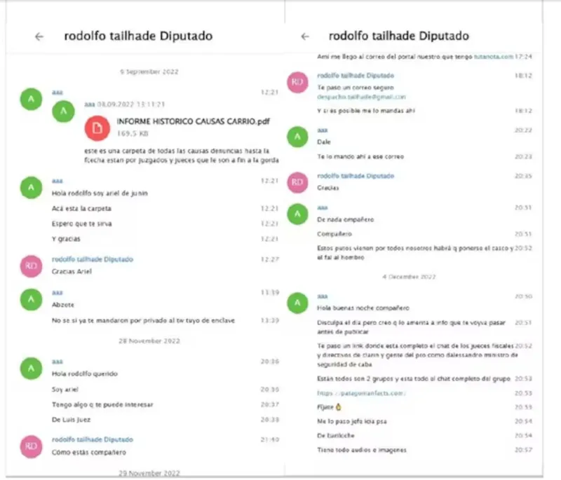 Los chats entre el espía preso y Rodolfo Tailhade.