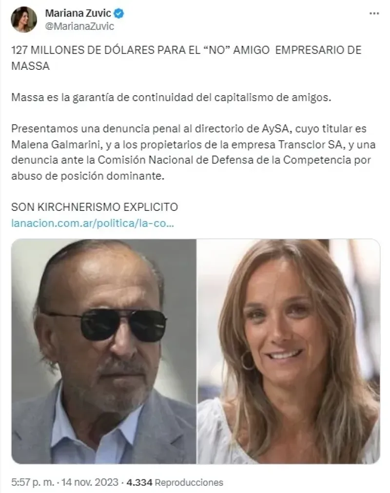 Denunciaron a Malena Galmarini por contratos de AySA que benefician a un “‘no’ amigo empresario de Massa