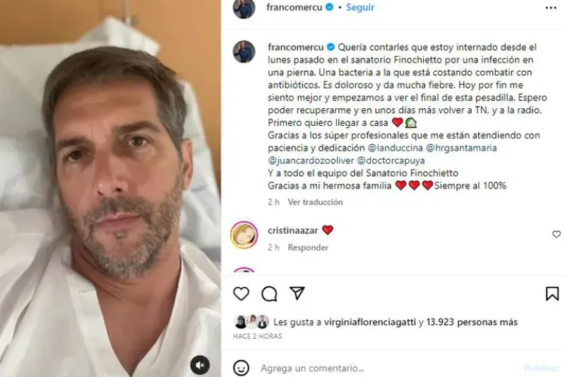  Franco Mercuriali contó que se encuentra internado en el Sanatorio Finochietto (Instagram)