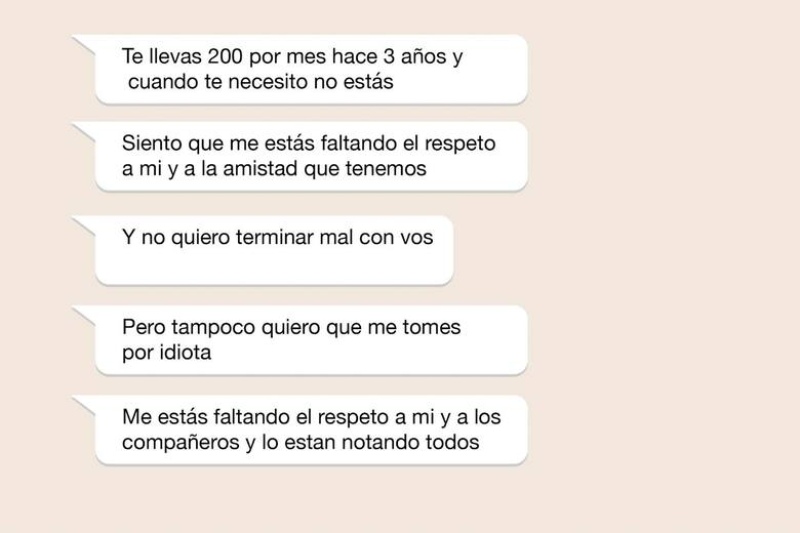 Los chats de Chocolate Rigau, donde Facundo Albini le reclama que cobra 200.000 pesos por mes y el puntero no está disponible cuando lo necesita