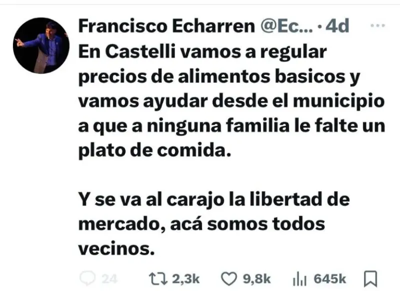  El mensaje del intendente de Castelli