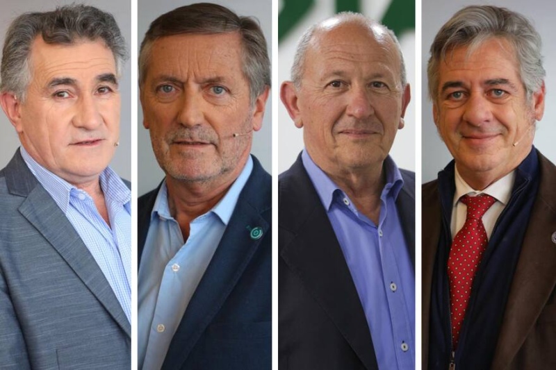 Carlos Achetoni, presidente de FAA; Elbio Laucirica, presidente de Coninagro; Carlos Castagnani, presidente de CRA, y Nicolás Pino, presidente de la SRALA NACION