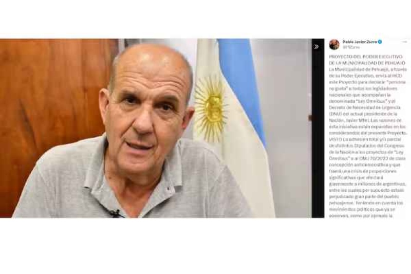 En las redes sociales, Zurro publicó que la Municipalidad de Pehuajó, a través de su Poder Ejecutivo, envía al HCD este proyecto para declarar “persona no grata” a todos los legisladores nacionales que acompañan la denominada “ley ómnibus”