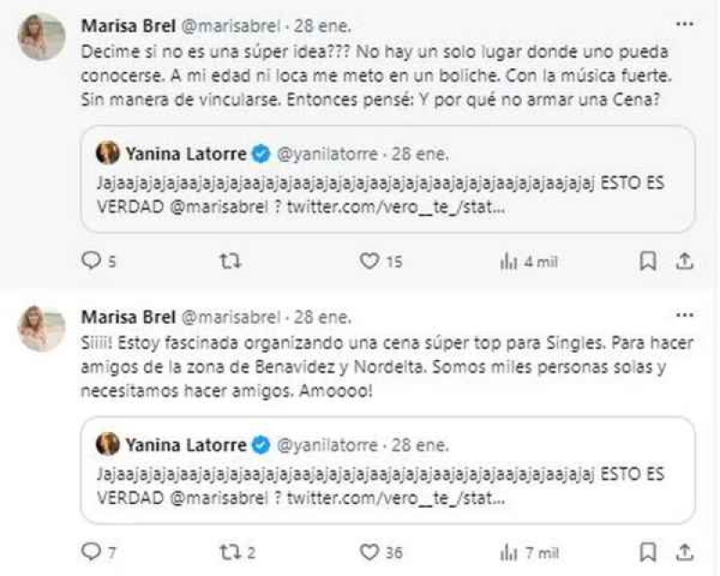 Marisa Brel se mostró entusiasmada por el encuentro de solteros que se llevará a cabo el miércoles próximo. (Captura: Twitter)