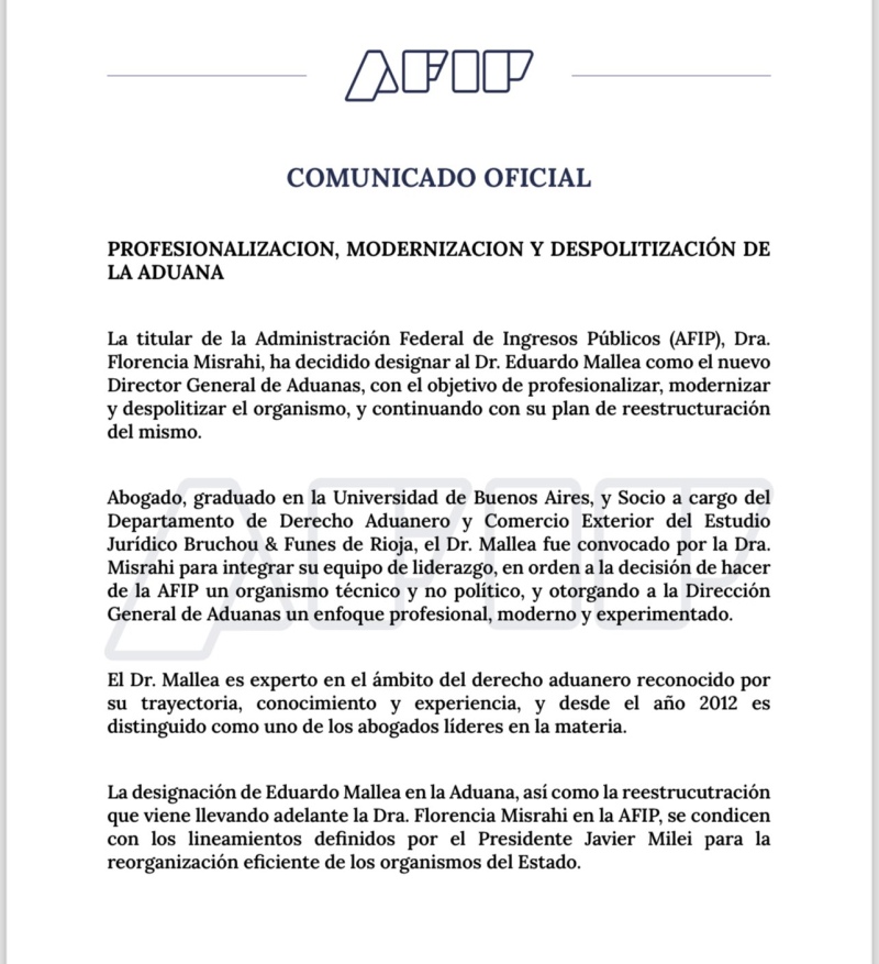 El Gobierno nacional desplazó a la titular de la Aduana por un caso de corrupción