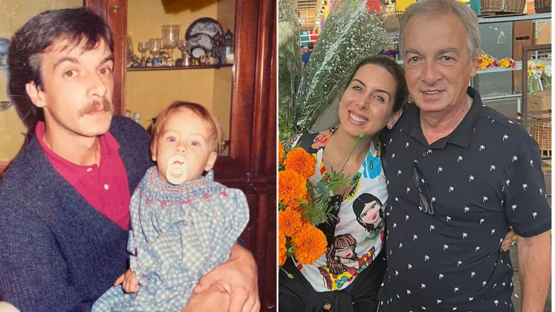 Agustina junto a Marcelo, su padre, de bebé y hoy. Cuando ella nació, su papá ya ocultaba su secreto desde hacía 9 años