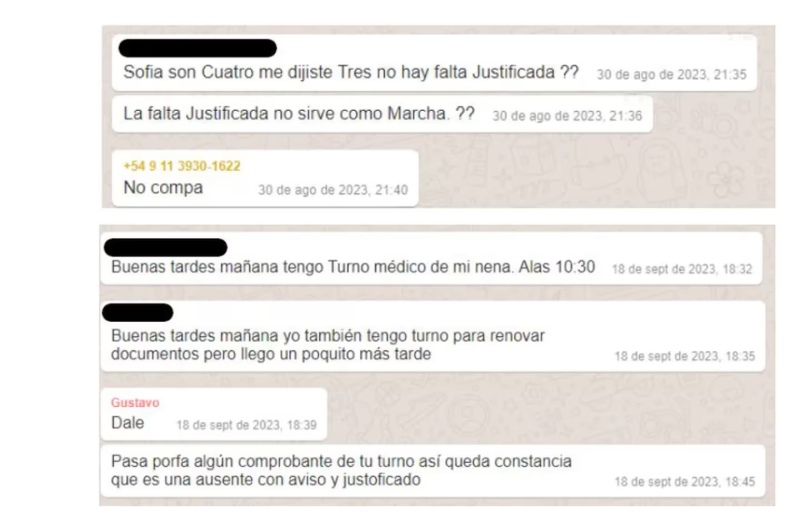 Otra de las pruebas que se puede encontrar en el expediente es que los beneficiarios tienen que justificar por qué no van a la marcha.. Foto: TN.